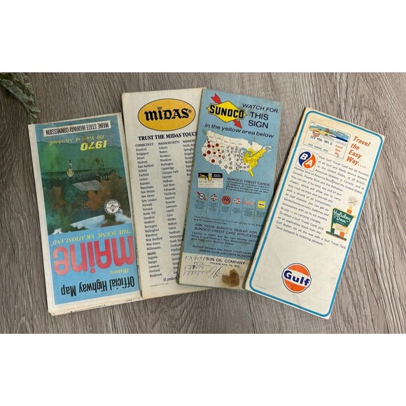 Lot Of 4 Vintage 1960s-70s New England Road Maps Gulf Sunoco Midas Maine Boston - Picture 2 of 11